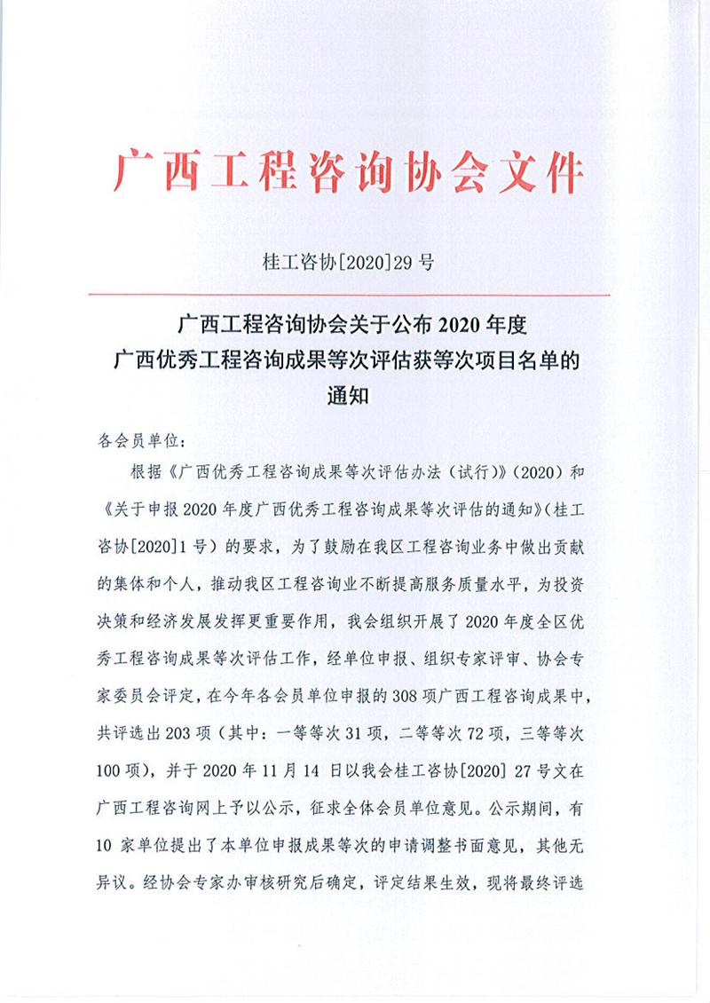 喜报！广西工程咨询集团有限公司6项成果荣获广西优秀工程咨询成果奖